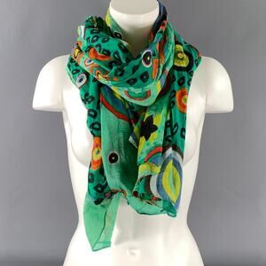 FREE SPIRIT Green Geometric Cotton Scarves